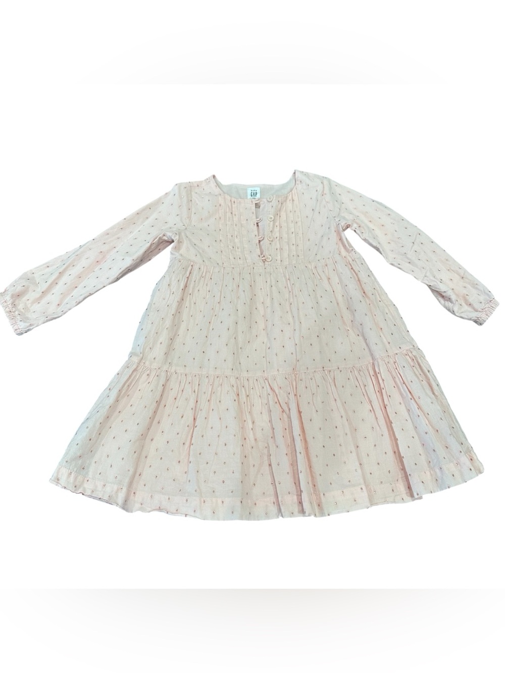 GAP 5 Toddler Cotton Pink Sparkle Button-Front Tiered Long Sleeve Daytime Dress